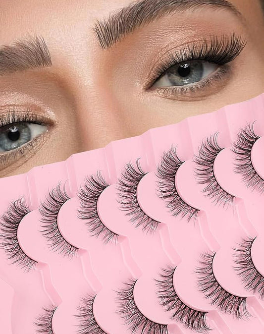 Cat Eye Lashes Short Strip Lashes Natural Looking False Eyelashes Wispy Fake Lashes Fluffy False Eyelashes Think Eye Lashes Pack 7 Pairs-GlimoraGlow