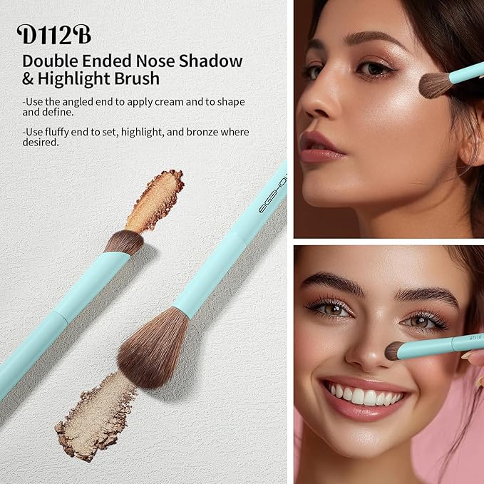 EIGSHOW Makeup Brush Set, 3Pcs Dual Ended Face Makeup Brushes for Foundation Powder Contour Highlight Concealer Nose Shadow, Travel Gift Set (Cyan)-GlimoraGlow