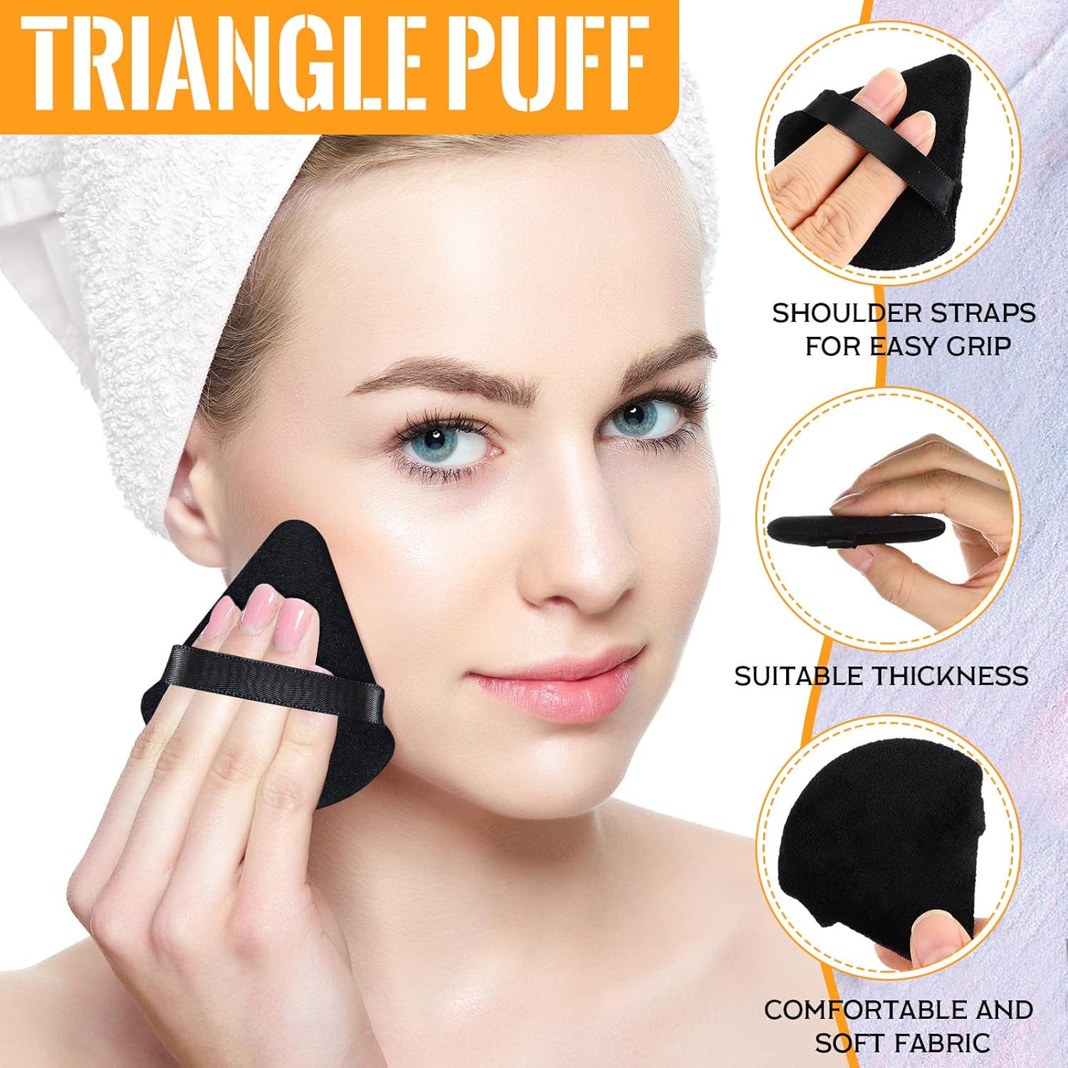 Meanplan 100 Pcs Powder Puff Face Soft Makeup Sponge Triangle Powder Puffs for Loose Velour Cosmetic Foundation Wet Dry Sponge Makeup Tools(Black)-GlimoraGlow