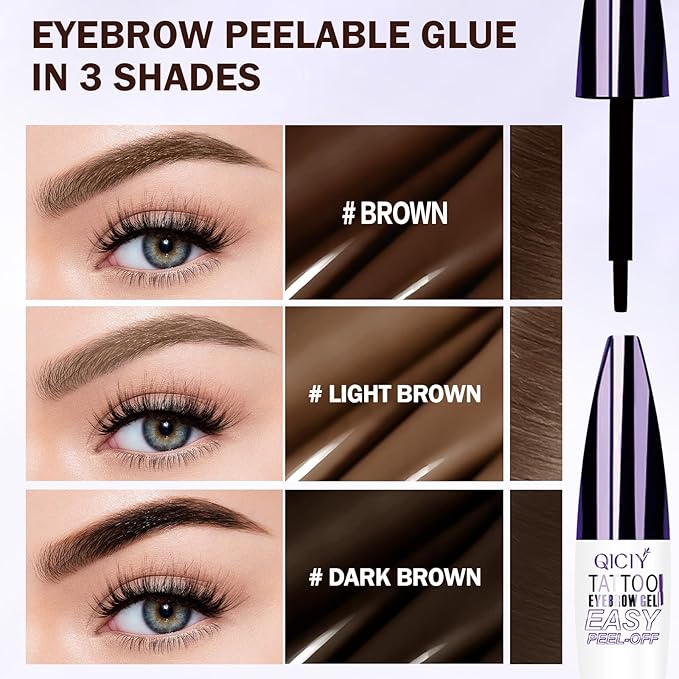 2025 New Tattoo Eyebrow Gel Easy Peel Off for Women, Upgrade Eyebrow Tattoo Peel Off, Transfer-proof Eyebrow Gels Waterproof for All Skin Types (Dark brown)-GlimoraGlow