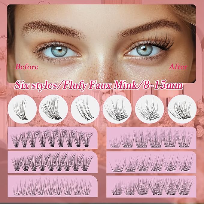 Lash Clusters - Dark Brown Lashes 360PCS Natural Wispy Fluffy Eyelash Clusters 8-16 MM Eyelash Extensions D Curl Faux Mink Lash Extensions DIY at Home-GlimoraGlow