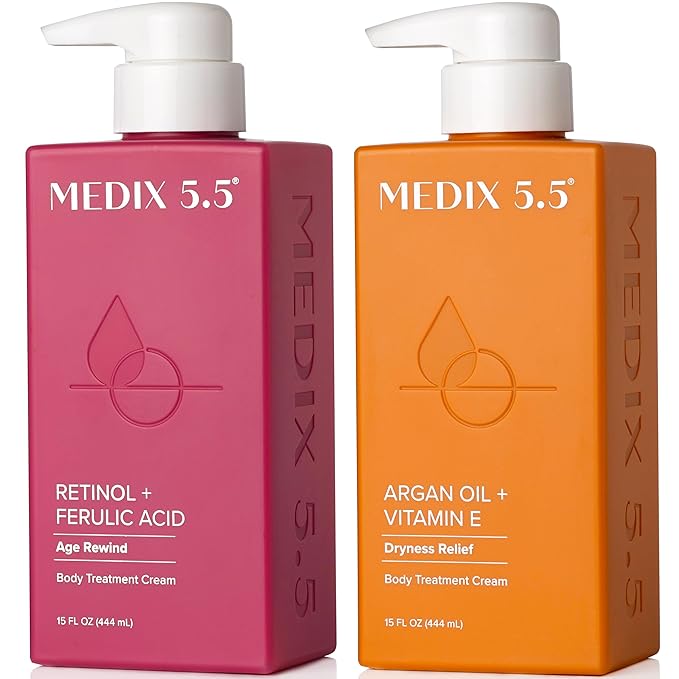Medix 5.5 Retinol Body Lotion + Argan Oil Cream 2PC Skin Care Set Body & Face Moisturizer | Firming Body Lotion Bundle Reduces Look Of Wrinkles, Cellulite, Crepey Skin, & Uneven Skin Tone, 2PC-GlimoraGlow