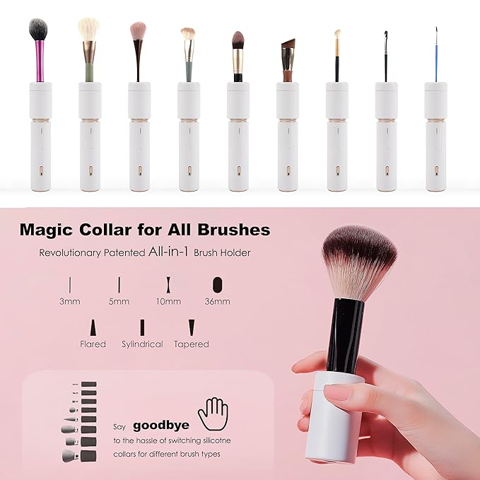Electric Makeup Brush Cleaner & Dryer Machine, Upgraded Patented Universal Collar Fits 99% of Brush Shapes, Deep Clean & Quick Dry, Rechargeable & Portable for Travel & Home Use, Gift-GlimoraGlow