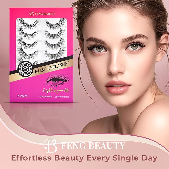 Wispy Lashes - Natural False Eyelashes Strip Lashes with Clear Band for Daily Wear 7 Pairs Cat Eye Lashes 12mm Reusable Fake Lashes That Look Like Extensions-GlimoraGlow