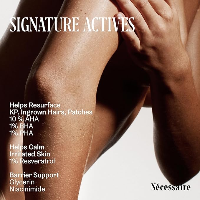 Nécessaire The Body Peel. Resurfacing Serum for KP, Ingrowns, Strawberry Skin and Discoloration. 10% AHA, 1% BHA, 1% PHA, Peeling Peptide. Dermatologist-Tested. Hypoallergenic. Non-Comedogenic. 150ml-GlimoraGlow