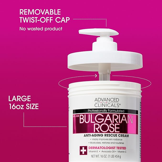 Advanced Clinicals Bulgarian Rose Lotion For Women | Rose Scented Vitamin C Body Lotion Cream | Anti Aging Vitamin E Moisturizer Body Butter Improves Look Of Sagging Dry Skin & Texture, 16 Oz, 2-Pack-GlimoraGlow