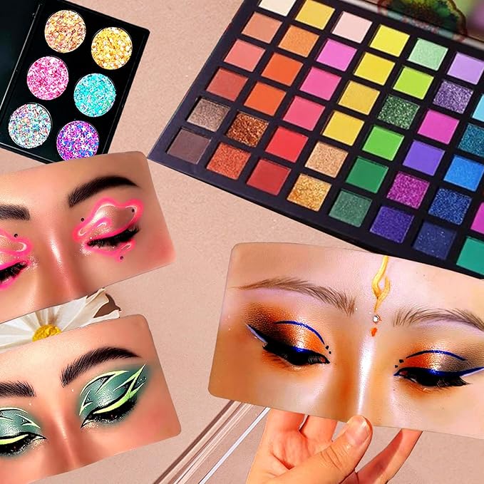 Mannequin Face for Makeup Practice, Makeup Practice Face Board with Makeup Brushes Rhinestones Sticker, Silicone Makeup Mannequin Face for Makeup Artist Supplies(Wheat colored)-GlimoraGlow