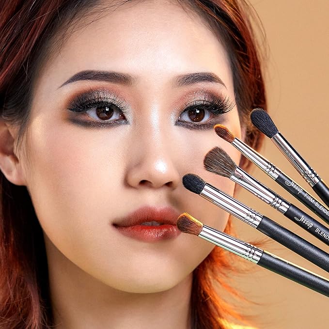 Jessup Eyeshadow Brush Set Professional Eye Blending Brushes for Lid Small Fluffy Soft Eye Brushes 10pcs, T331-GlimoraGlow