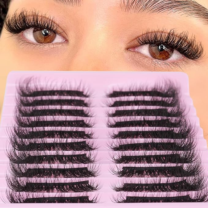 Mink Lashes 10 Pairs False Eyelashes D Lashes Natural Cat Eye Volume Faux Mink Lashes Wispy 18 mm 5D Thick Soft Eyelashes Pack by FANXITON-GlimoraGlow