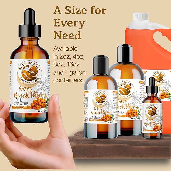 Bella Terra Oils Pure Sea Buckthorn Oil – 1gallon, Enhances Hair and Skin Appearance, Rich in Nutrients, Non-Greasy, Quick Absorbing-GlimoraGlow