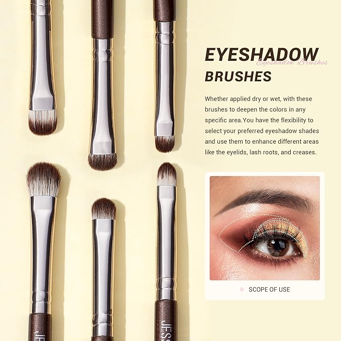 Jessup Eye Makeup Brushes Set Professional 15pcs Brown Eyeshadow Brush Eyebrow Concealer Eyeliner Blending Brush for Makeup Premium Synthetic Eye Brush Set, T499-GlimoraGlow