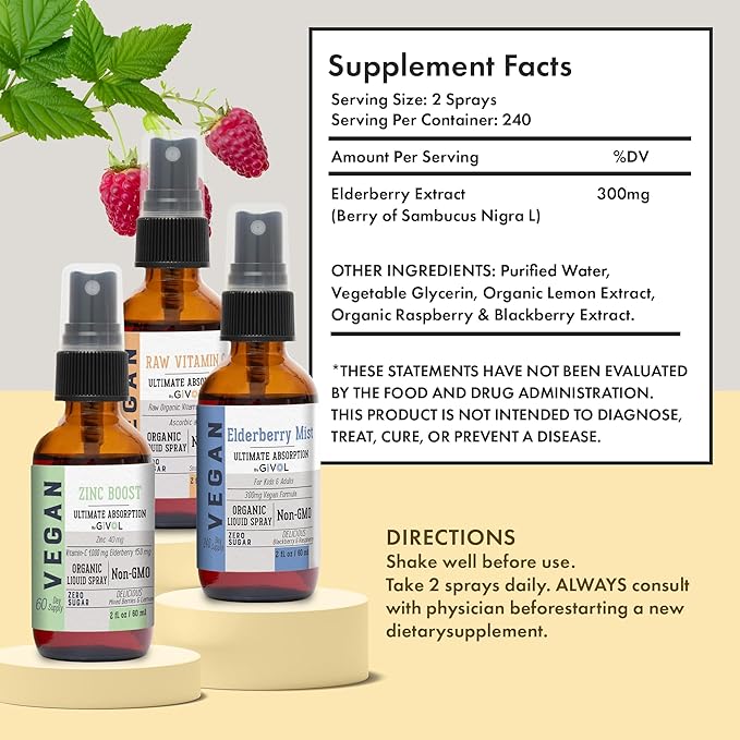 Immunity Pack Liquid Vitamins (Pack of 3) Sambucus Nigra Elderberry Mist, Zinc Boost Mist and Vitamin C Mist (Extra Strength) - Natural Immune System Support - Non-GMO Gluten-Free - 240 Days Supply-GlimoraGlow