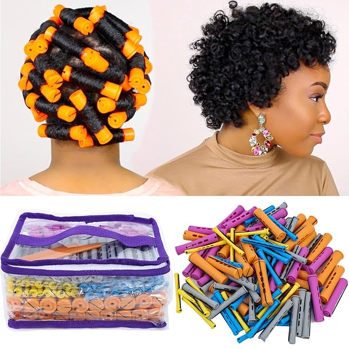 100pcs Hair Curling Rods Set - Plastic Cold Wave Rollers for Natural, Long or Short Hair Styling - Women's DIY Hairdressing Tools in Orange, Purple, Gray, Blue, Yellow-GlimoraGlow