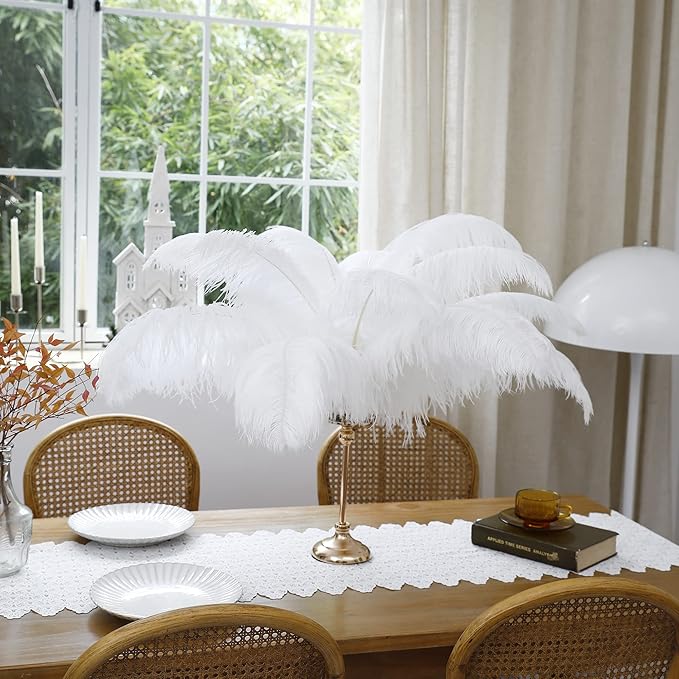 Larryhot White Large Ostrich Feathers - 16-18 inch 10pcs Feathers for Vase,Wedding Party Centerpieces and Home Decorations (White)