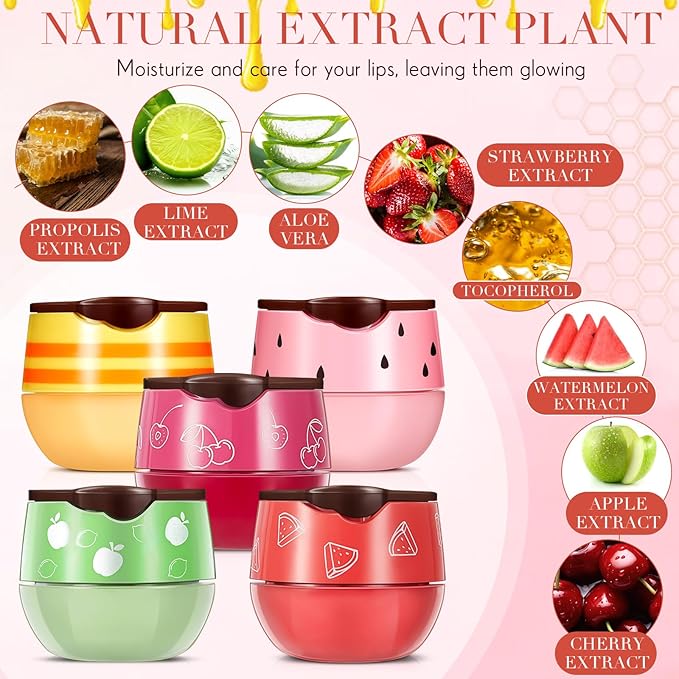 12 Pcs Bee Lip Balm Honey Pot with Brush Propolis Lip Mask Overnight, Moisturizing Hydrating Lip Sleeping Mask Prevention Dry and Cracked(Honey+Strawberry+Watermelon+Apple Lime+Cherry)-GlimoraGlow