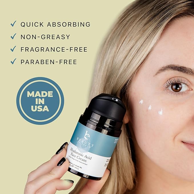 Hyaluronic Acid Moisturizer for Face - USA Made with Organic & Natural Ingredients, Hydrating Anti Aging Face Moisturizer for Dry Skin with Glycerin & Vitamin E, Unscented Anti Wrinkle Cream-GlimoraGlow