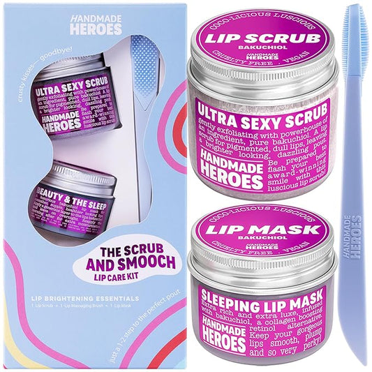 100% Natural Lip Scrub, Vegan Conditioning Coconut Lip Exfoliator - Gentle Exfoliant, Sugar Lip Polish and Lip Exfoliator Scrubber for Chapped and Dry Lips (Bakuchiol 3pc Set)-GlimoraGlow