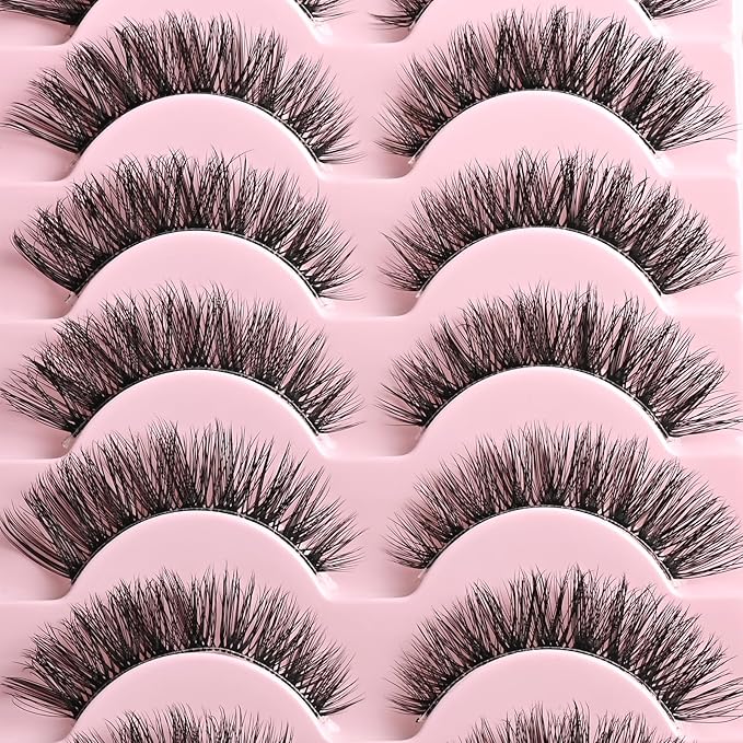 FARRED Cat Eye Lashes False Eyelashes Short Wispy Lash Strips Volume Eyelash 14 Pairs Cateye Medium Length False Clear Band Lashes Natural Looking Hybrid Clusters Full Strip Lashes (F25 | 8-14mm)-GlimoraGlow