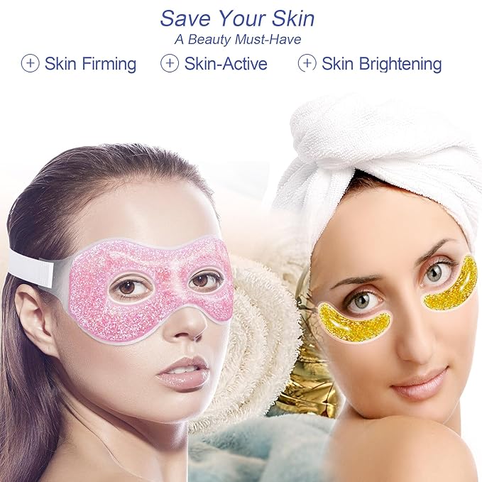 Ice Under Eye Patches Eye Mask Lip Care Gel Pads Treatment Mask Lip Mask, Cooling Eye Lip Gel Masks Cold Hot Therapy for Wrinkles Firming Swelling Cosmetic Bruising Reusable 7 Pack-GlimoraGlow