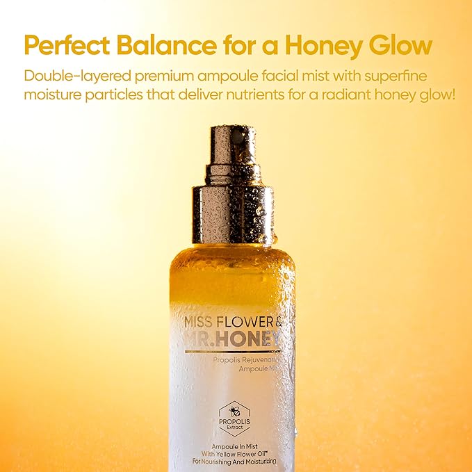 BANILA CO Miss Flower & Mr Honey Propolis Ampoule Mist | Nourishing Skin Double Layer & Moisturizing Makeup Fixer Setting Spray | Hydration Boost, Radiant Glow Serum (99ml / 3.34 fl oz)-GlimoraGlow