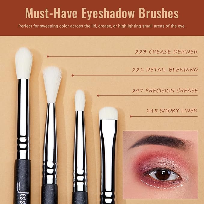 Jessup Eyeshadow Brush Set 11pcs Eye Makeup Brushes Set Professional Eye Shadow Brush Blending Brush Shader Crease Brush Black T340-GlimoraGlow