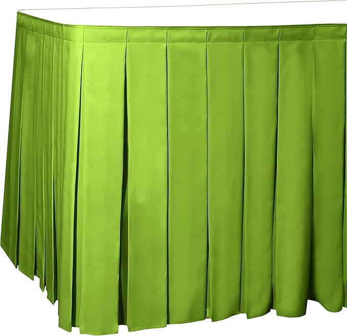 Ultimate Textile Pleat Polyester Fabric Table Skirt - Machine Washable Flame Resistant with Clips for Events, Weddings & Trade Shows, Cut & Sewn in Paterson, NJ - Lime, 7' Box Pleat