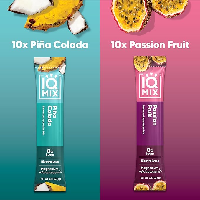 IQMIX Hydration Electrolyte Powder – 4-in-1 Formula for Hydration, Mental Clarity, Mood and Recovery – Sugar-Free Drink Mix, Keto, Magnesium L-Threonate, Lion’s Mane – 20 Count Tropical Variety Pack-GlimoraGlow