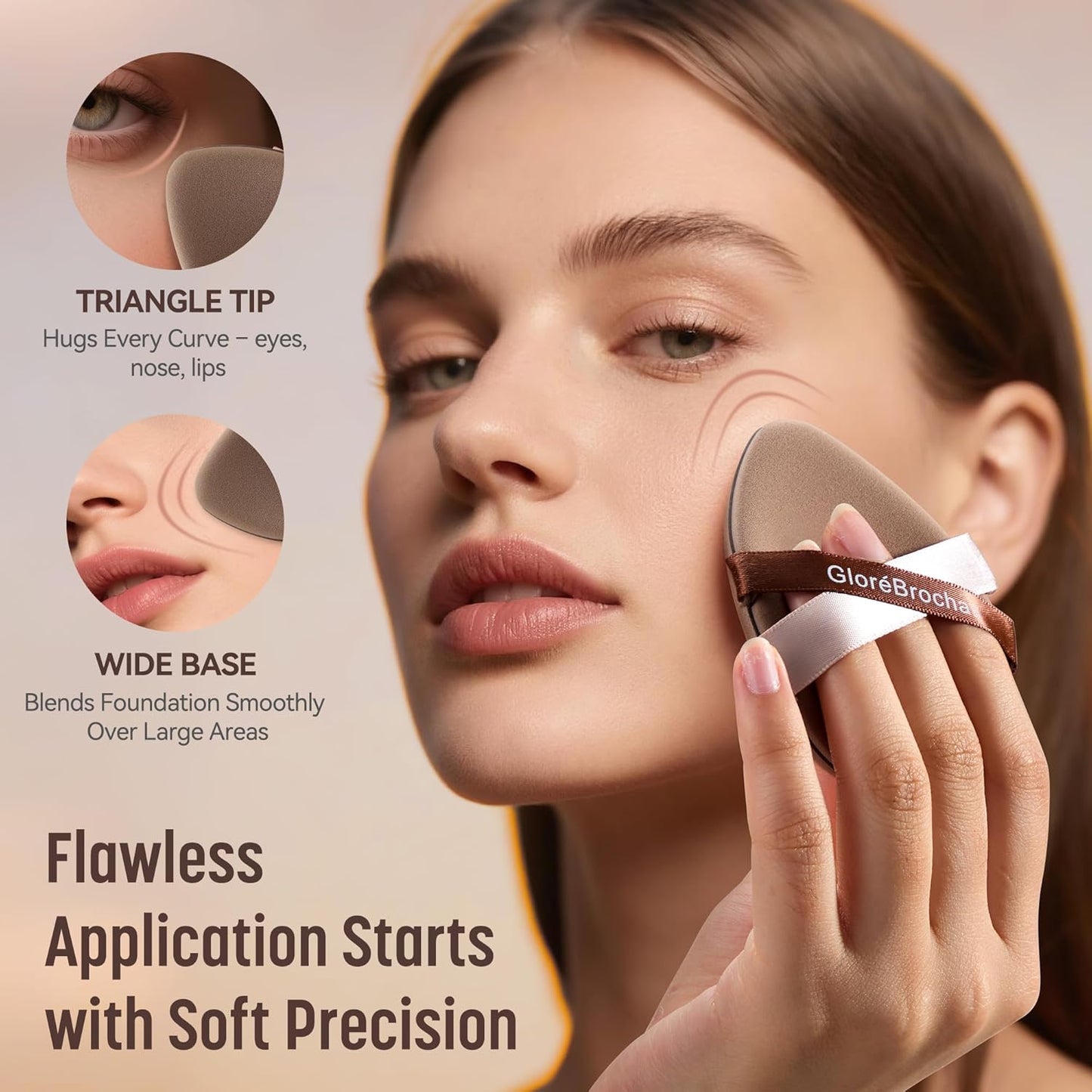 Makeup Sponge Set, GloréBrochas 4PCS Micro Porous Foundation Sponge, Latex-Free PU Makeup Puff, Low Absorption 3.2 Inch Soft Dual-Sided Foundation Puff, Individually Wrapped-GlimoraGlow