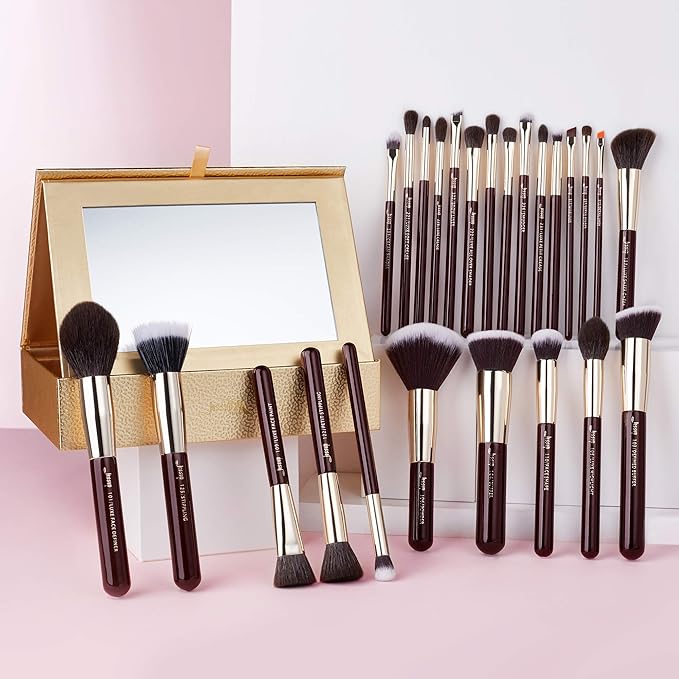 Jessup Makeup Brushes Set Professional Makeup Brush Eyeshadow Blending Powder Foundation Blusher Concealer 25pcs with Cosmetics Storage Box, Zinfandel T285-GlimoraGlow