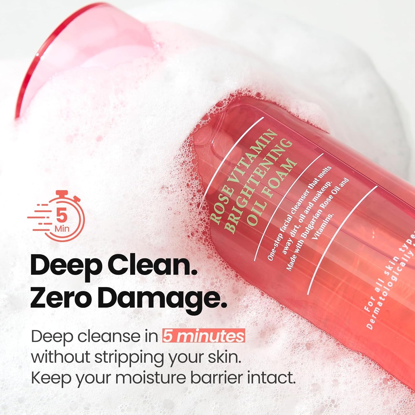 [K-Beauty] Rose Vitamin Oil to Foam - All-in-One Korean Face Wash OilBased Foaming Facial Cleanser - Pore Minimizing & Blackhead Remover - Makeup Deep Cleansing Oil for All Skin Types (3.88 fl oz)-GlimoraGlow