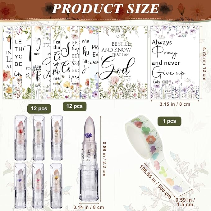 12 Sets Christian Lip Balms with Inspirational Bible Verse Card Bulk Gifts for Women Flower Sign Taste Lip Balm with Tag for Employee Coworker Teacher Family Church Wedding Favor-GlimoraGlow
