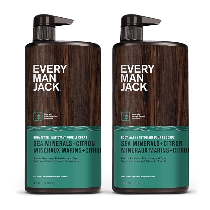 Every Man Jack Men’s Hydrating Body Wash for All Skin Types - Cleanse and Hydrate Skin with Naturally Derived Marine Extracts, Coconut Oil, and a Sea Minerals + Citron Scent - 33.8 fl. oz. - 2 Bottle-GlimoraGlow