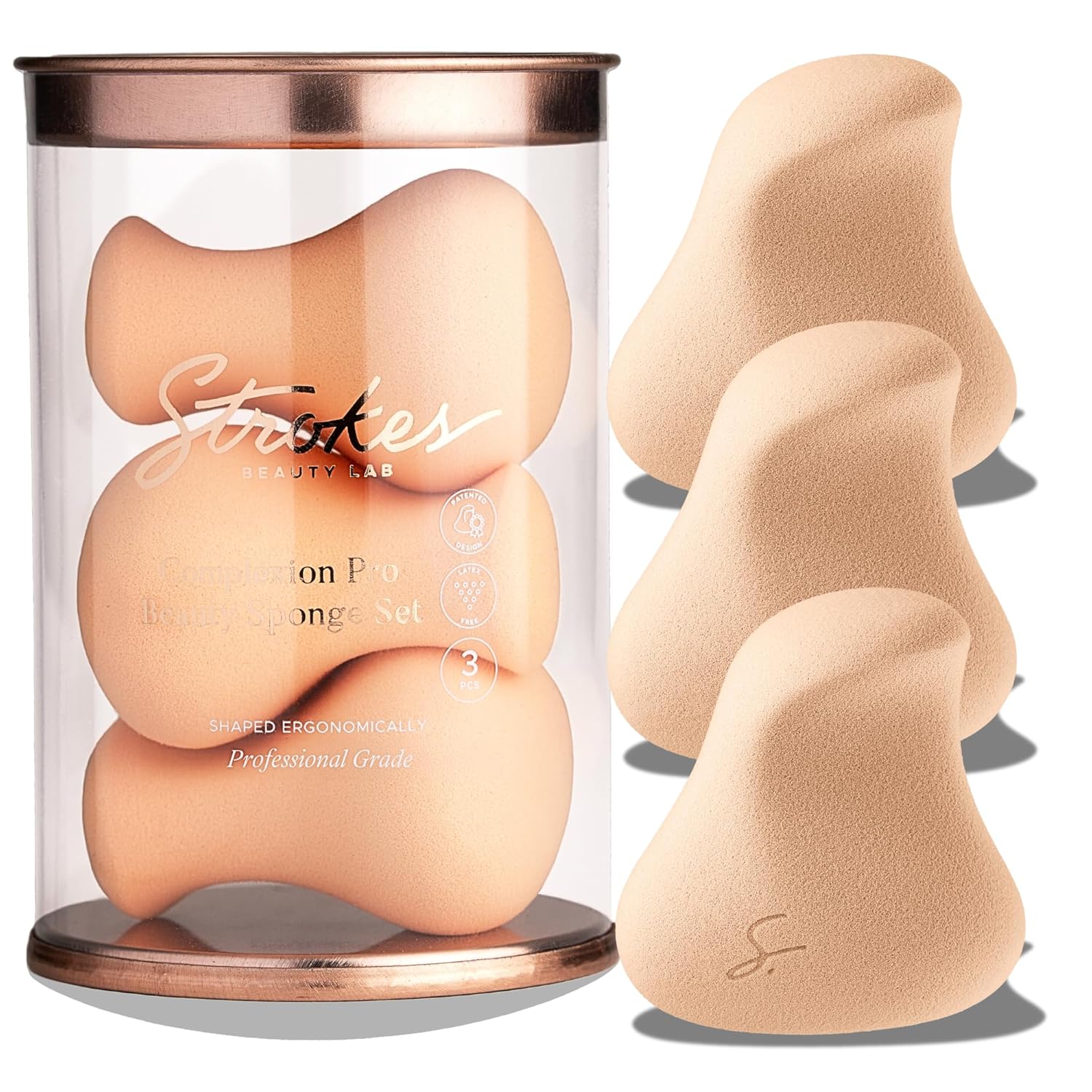 Original Beauty Blender Makeup Sponge Applicator for Powder, Cream & Liquid, Beauty Tools Puff, Streak Free Application, Vegan, Cruelty Free Made in USA, Peach (3 Pieces)-GlimoraGlow