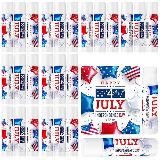 24 Pcs SPF 30 Lip Balm Bulk for Summer Wedding Baby Shower 4th of July Party Sunscreen Lip Balm Sticks Outdoor Travel Sunscreen Care Lip Balm for Thank You Gifts Party Supplies (4th of July)-GlimoraGlow