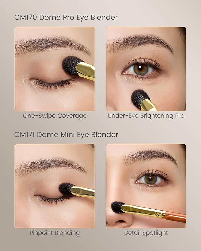 CM 170 & 171 Desert Oak Series Thumb Eyeshadow Brush DUO Set - Large & Small, Curved Finger Contour for Lid & Crease, Premium Goat Hair & Bubinga Handle, Perfect Pair for Blending, Shimmer & Detail-GlimoraGlow