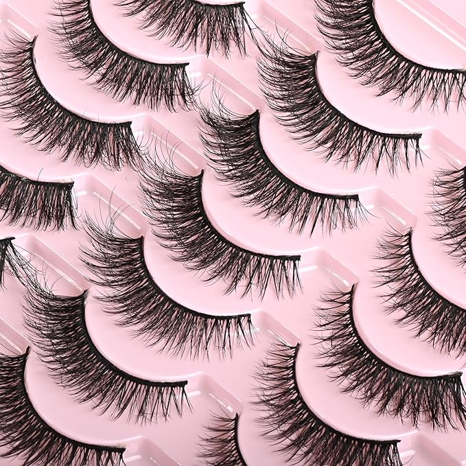 FARRED Cat Eye Lashes Short Natural Eyelashes Fluffy Wispy Lashes 14 Pairs False Lash Wispy Volume Fake Eyelash Faux Mink Strip Lashes Pack for Daily Makeup (F13 | 7-14 mm)-GlimoraGlow