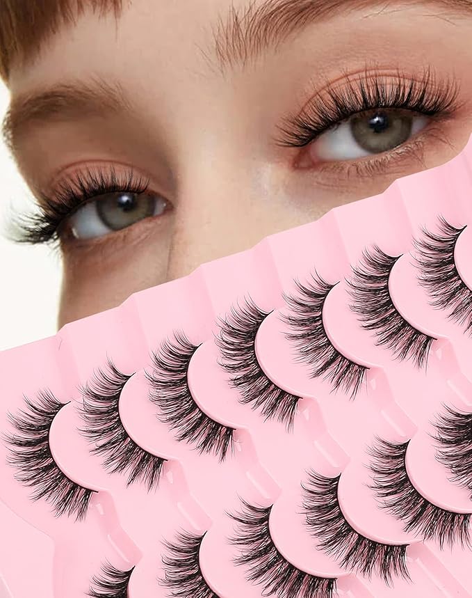 Wispy Mink Lashes Fluffy Lashes Natural Look C Curl False Eyelashes Natural Fake Lashes Wispies Eyelashes Short Eye Lashes Pack 7 Pairs-GlimoraGlow