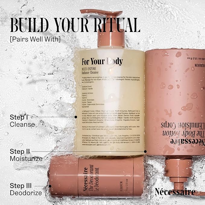 Nécessaire The Body Wash Olibanum. Natural Body Wash for Women + Men. Radiance Cleanse. Multi-Enzyme Gel Cleanser for Dull Skin. Notes of Vanilla, Fig Leaf, and Cassis Buds. 8.4 Fl Oz.-GlimoraGlow