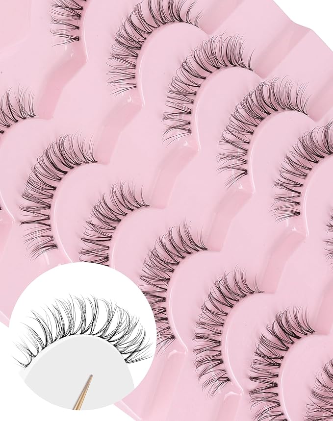 Mink Lashes Wispy False Eyelashes Short Fake Lashes Soft C Curl Eye Lashes Pack Natural Eyelashes Mink Eyelashes Fluffy Strip Lashes 7 Pairs-GlimoraGlow