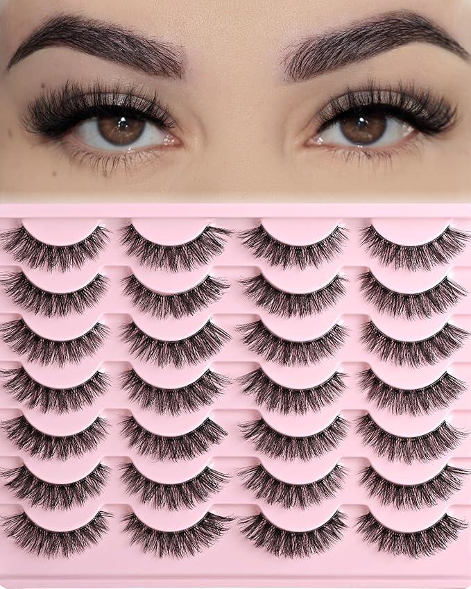 FARRED Cat Eye Lashes False Eyelashes Short Wispy Lash Strips Volume Eyelash 14 Pairs Cateye Medium Length False Clear Band Lashes Natural Looking Hybrid Clusters Full Strip Lashes (F25 | 8-14mm)-GlimoraGlow