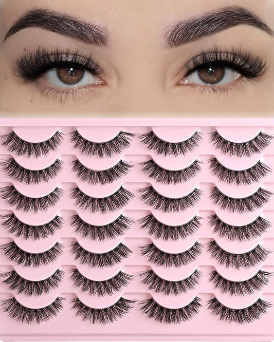 FARRED Cat Eye Lashes False Eyelashes Short Wispy Lash Strips Volume Eyelash 14 Pairs Cateye Medium Length False Clear Band Lashes Natural Looking Hybrid Clusters Full Strip Lashes (F25 | 8-14mm)-GlimoraGlow