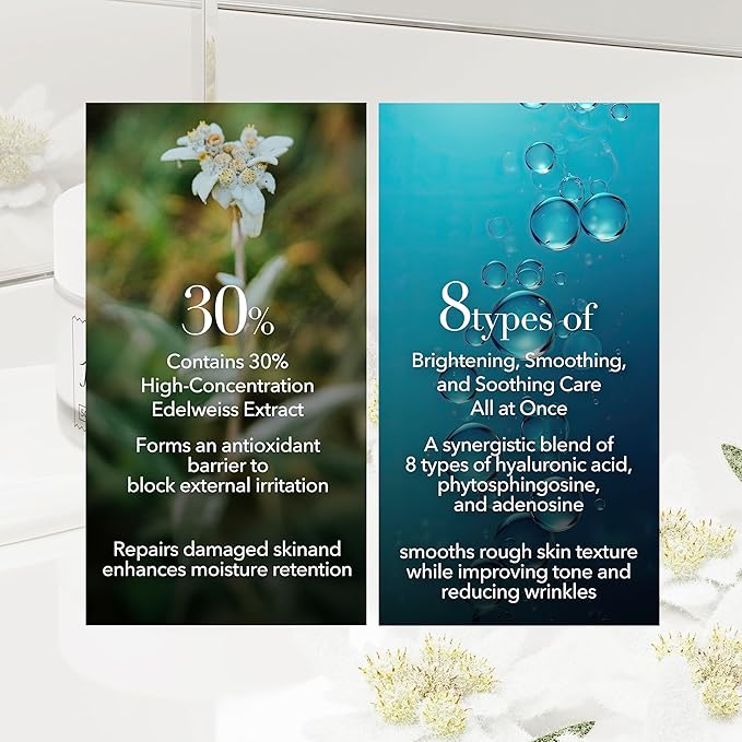 Edelweiss Face Cream for Women and Men – Korean Night Moisturizer with 30% Edelweiss Extract (Natural Power), Deep Hydration for Dry Skin (Advanced Barrier Care)-GlimoraGlow