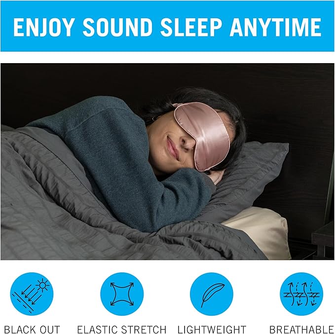 in Flight Mind Mulberry Silk Sleep Mask, Eye Mask for Sleeping with Elastic Headband, Super Soft Sleeping Mask,Comfortable Silk Eye Sleep Mask, Sleep Eye Mask for Night Sleeping, Travel, Nap(Pink)-GlimoraGlow