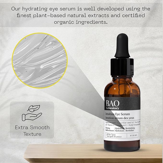 Intuition Eye Serum | Vitamin E, Cucumber Seed Oil And Hyaluronic Acid | Eye Serum for Wrinkles, Finelines and Dark Spots | Best Eye Serum For All Skin Types (30 ML)-GlimoraGlow