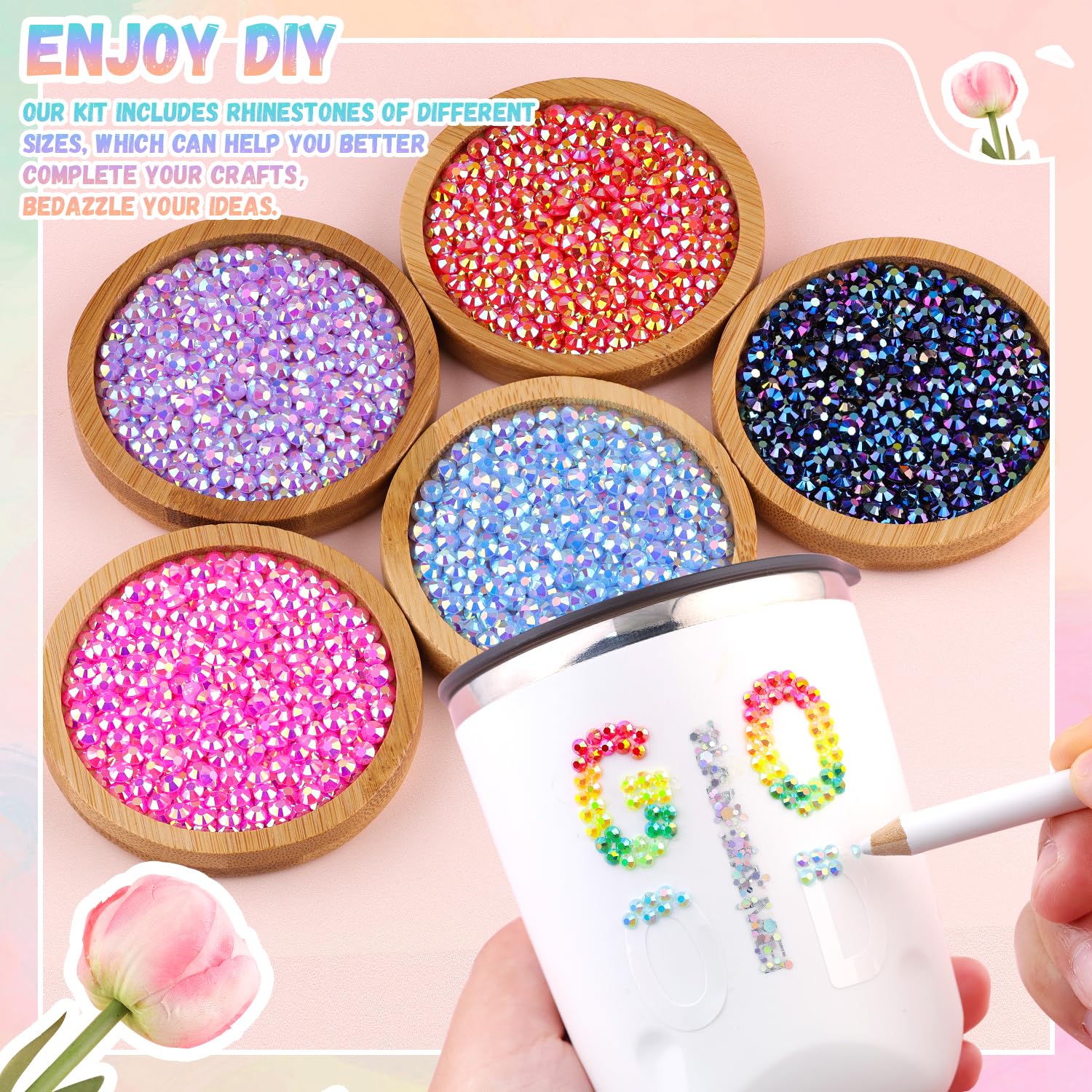 12600Pcs Resin Rhinestones with B7000 Jewelry Glue for Crafting, Multicolors 4mm Non Hotfix Flatback Gems, Bedazzling Crystal for DIY Crafts Clothing Tumblers Mugs Shoes Fabric Decor Nail Art-GlimoraGlow