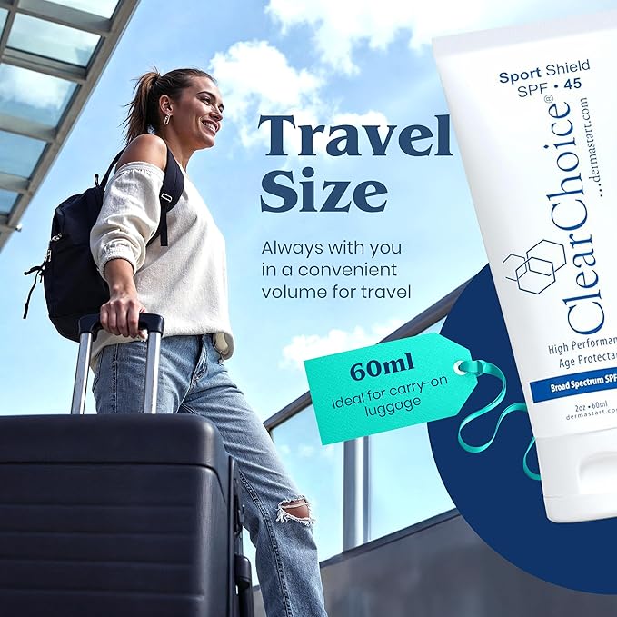 Clear Choice Travel Size Sunscreen for Face SPF 45, Mineral Oil Free Sunblock & Light Moisturizer with Zinc Oxide, Reef-Safe, Broad Spectrum, No White Cast, Dermatologist Recommended 2oz-GlimoraGlow