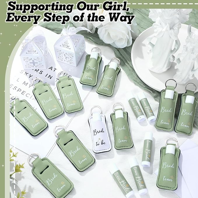 24 Pack Bachelorette Party Favor Lip Balm Set Team Bride Lip balm with Lipstick Holder Keychain Bride to be Lip balm Bridal Shower Proposal Gifts for Wedding Party Favors(White, Sage Green)-GlimoraGlow