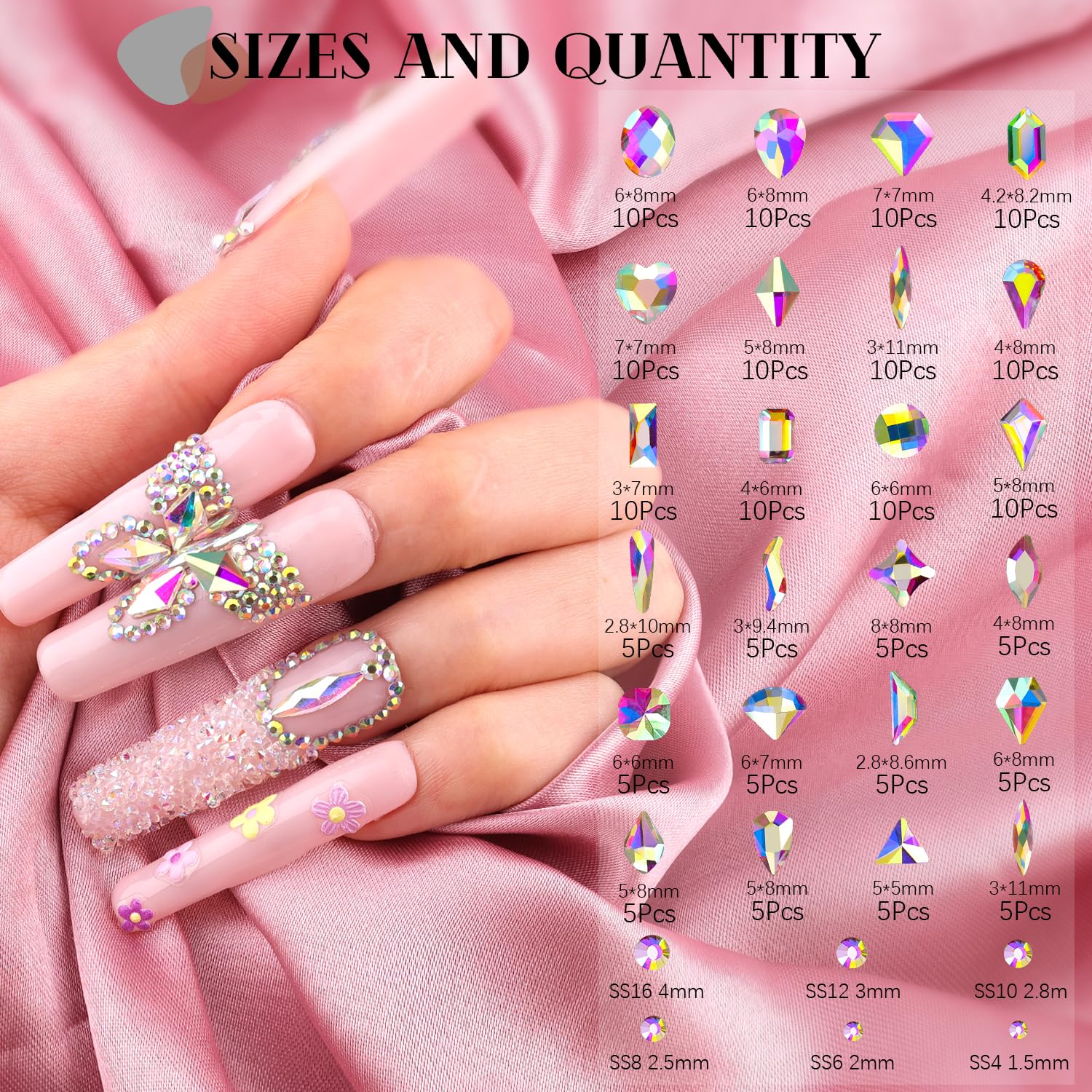 1680Pcs AB Glass Nail Rhinestones 180Pcs Multi Shapes Flatback Nail Gems + 1500Pcs 1.5-4mm Round Crystal, Manicure Nail Charms Diamond Gemstones for Acrylic Nails Decoration-GlimoraGlow