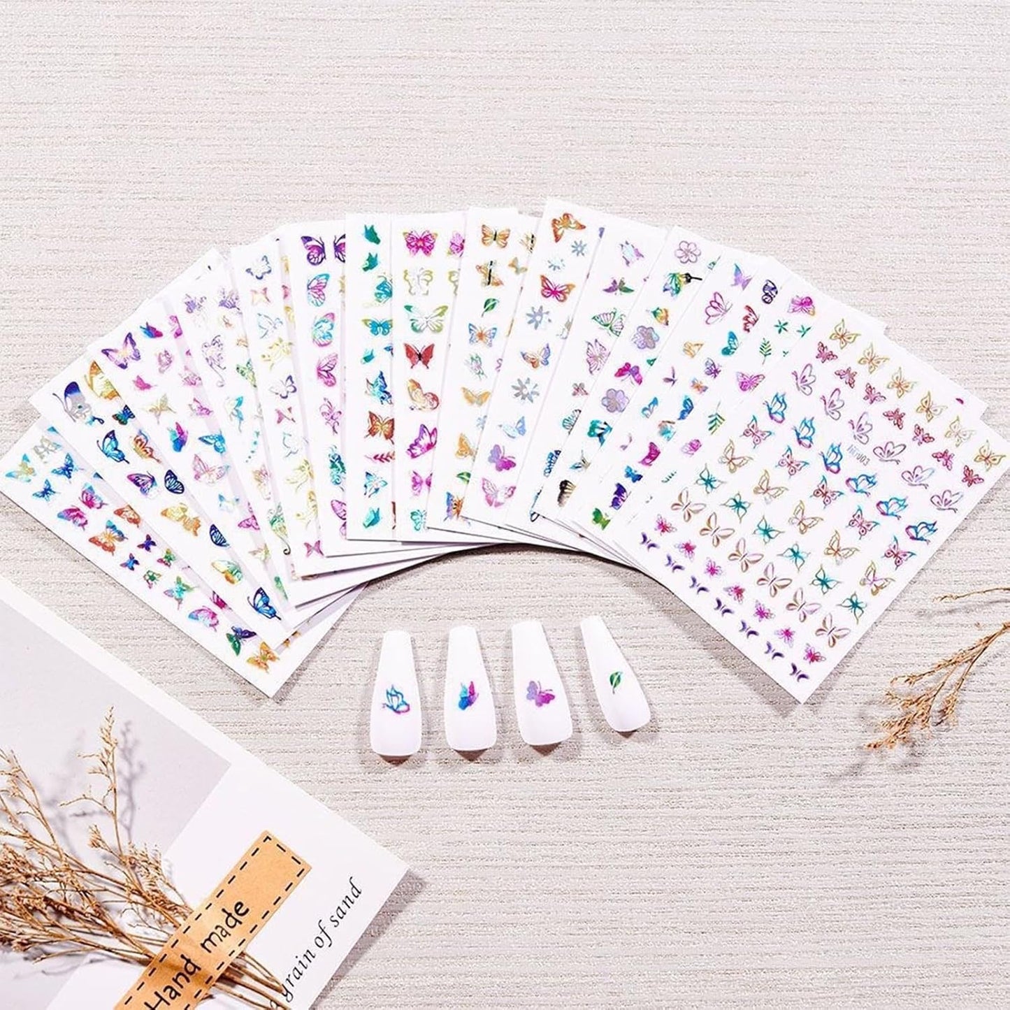 16 Sheets Butterfly Nail Art Stickers 3D Colorful Butterfly Self-Adhesive Design Nail Decals Pegatinas Uñas Holographic Laser Butterfly Nail Supplies for Women Acrylic Nail Art Decoration Accessories-GlimoraGlow