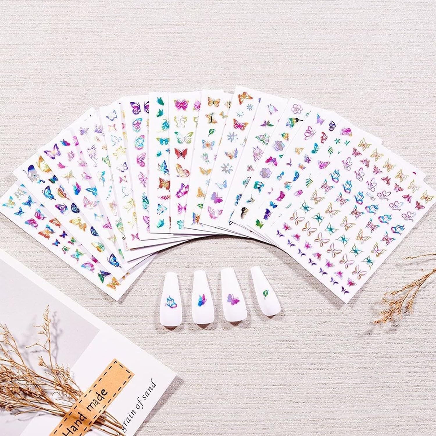 16 Sheets Butterfly Nail Art Stickers 3D Colorful Butterfly Self-Adhesive Design Nail Decals Pegatinas Uñas Holographic Laser Butterfly Nail Supplies for Women Acrylic Nail Art Decoration Accessories-GlimoraGlow